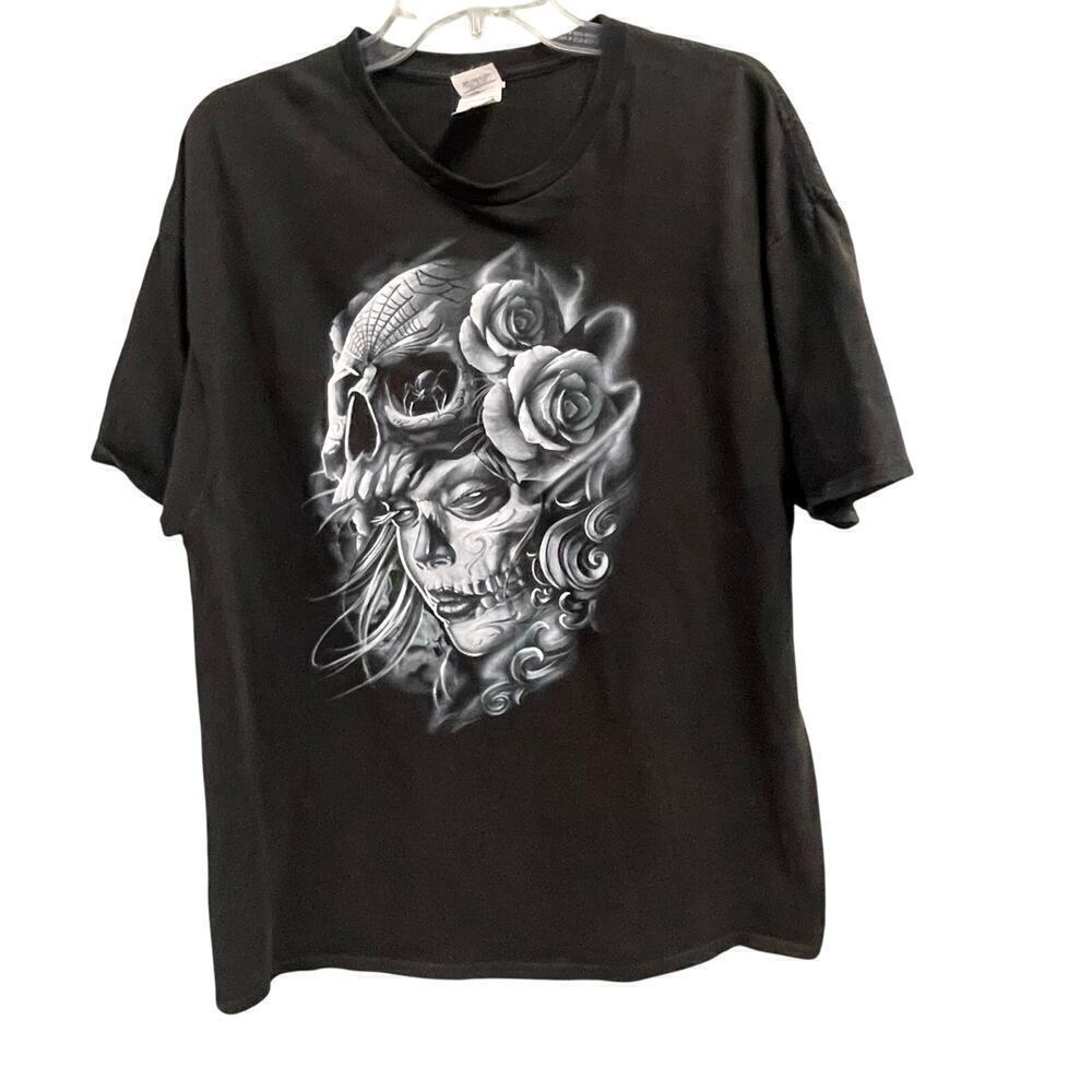 Vintage Graphic Print Shirt Mens Size XL Delta Pro Weight Skull Rose Spider Dead